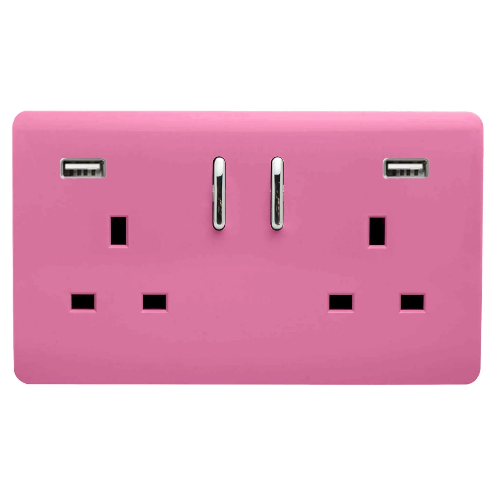 2 Gang 13Amp Short S/W Double Socket With 2x3.1Mah USB Pink